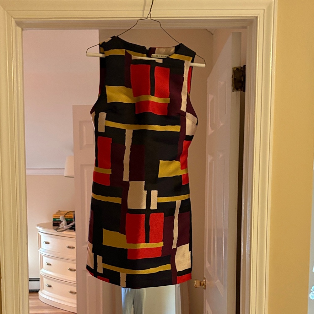 Alice + Olivia Black and Red Geometric Midi Dress